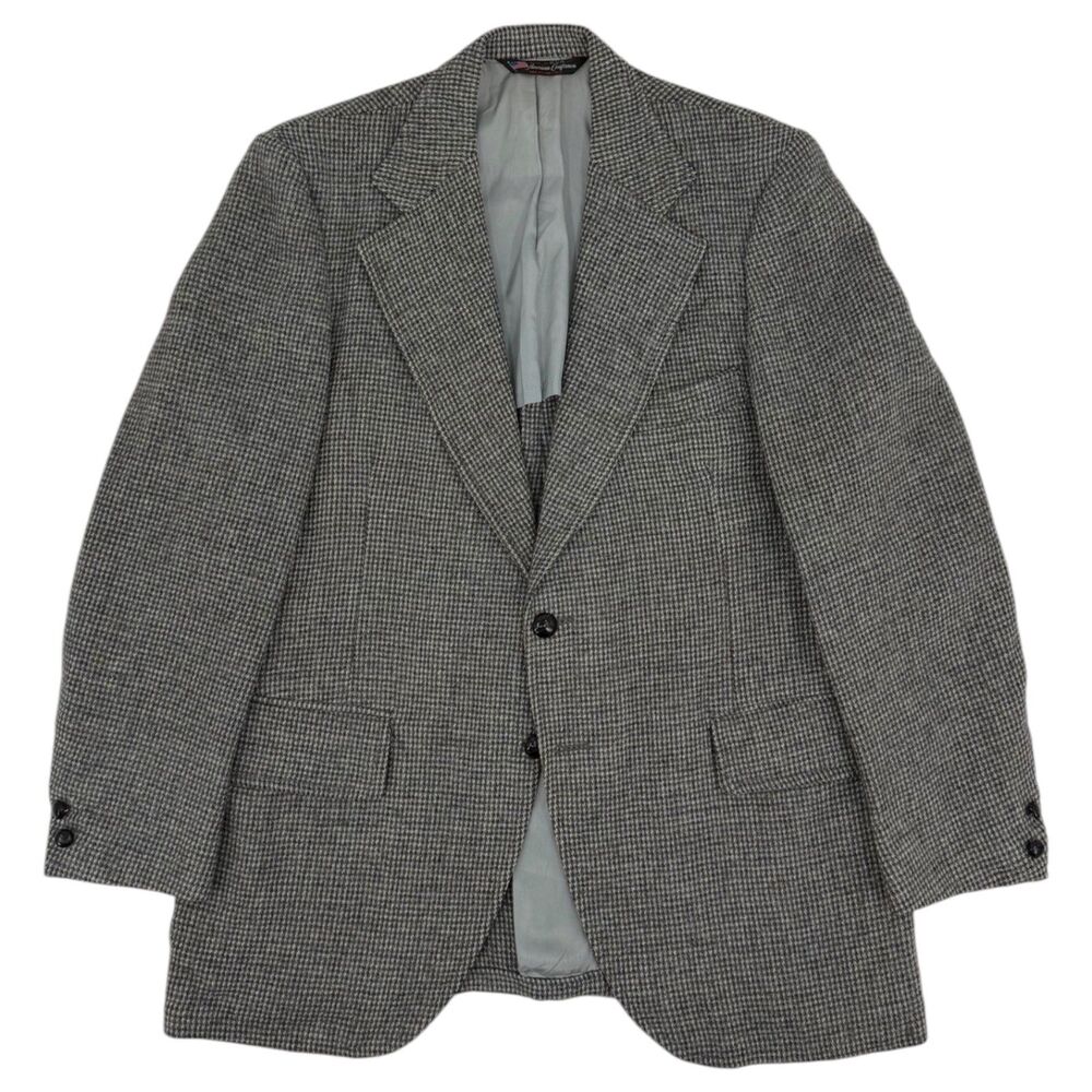 Vintage Men's 70s The Gay Blade Harris Tweed Blue Gray Houndstooth Blazer 46L